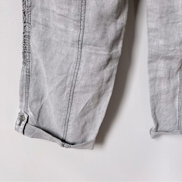 ANTHROPOLOGIE Hei Hei Marlena Gray Linen Embroidered Detail Roll Cuff Pants 28 - Picture 9 of 14